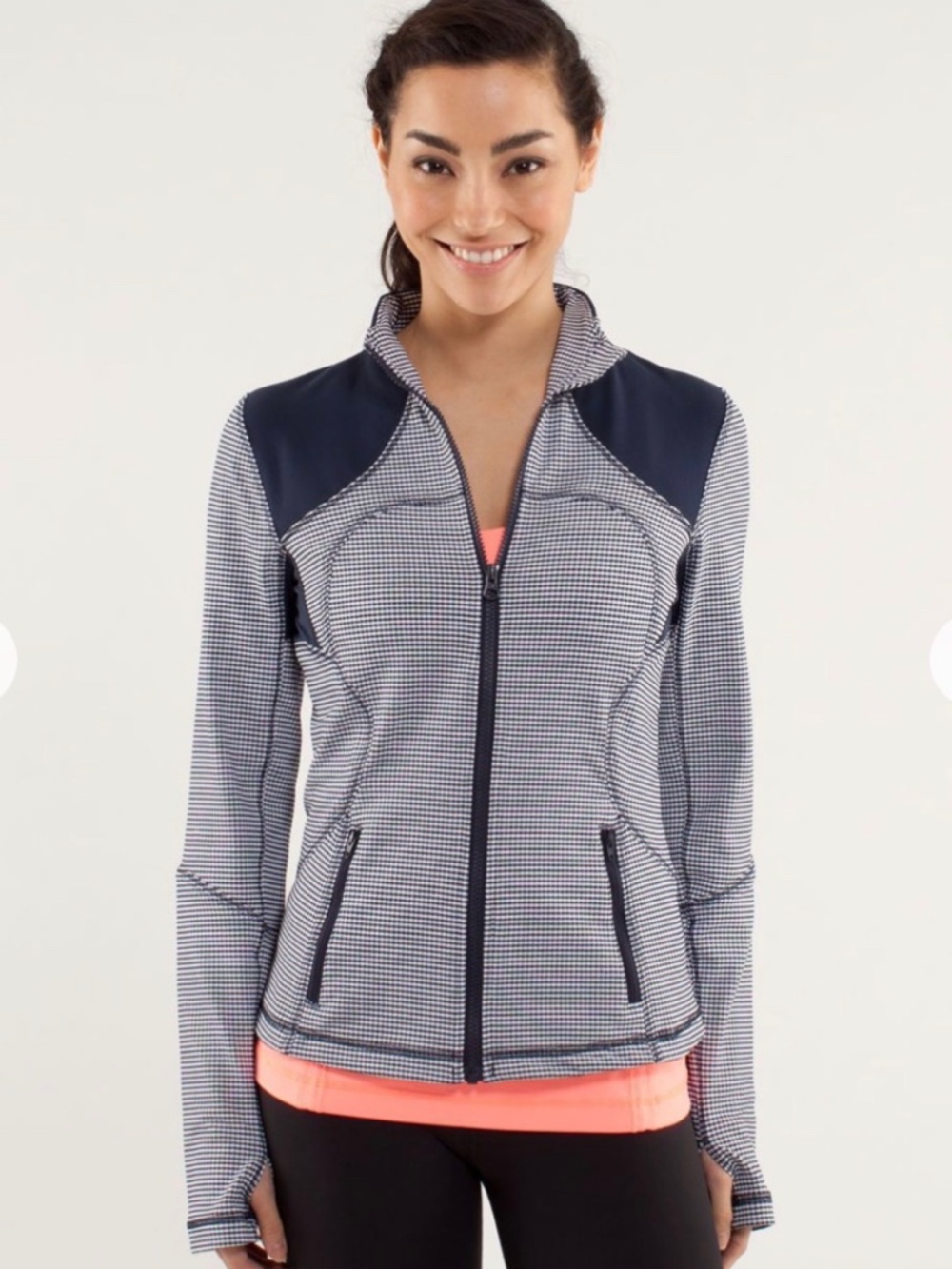 NWT Lululemon Forme Jacket in classic print Gingham Plaid Dune White / Inkwell